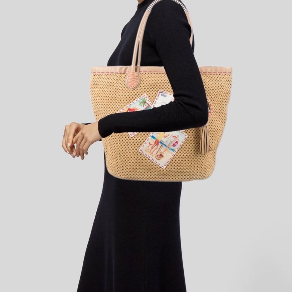 henri bendel Brown Woven Tote with Colorful Beach Patch Accents - Picture 15 of 15